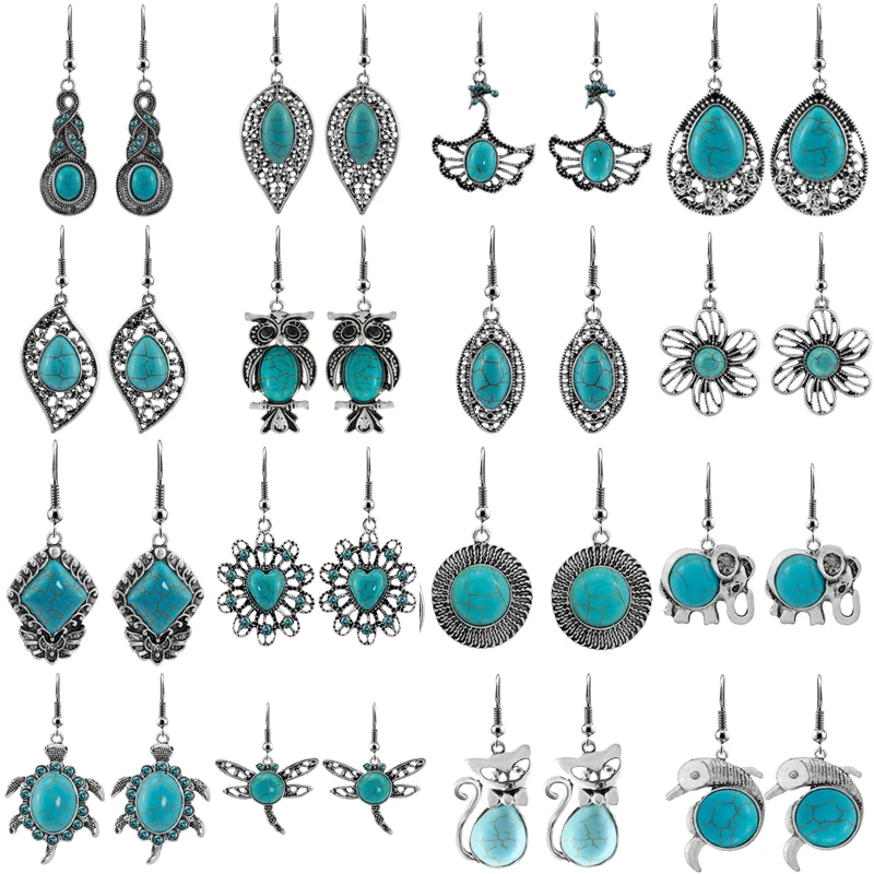 

ERH-L01 Moda Dangle Fashion Retro Pendant Mujer Pendientes Jewelry Ethnic Vintage Tibetan Silver Earrings
