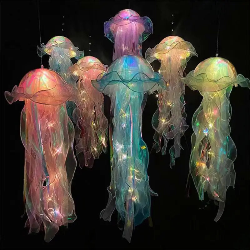 

New Color Jellyfish Lamp Finished Night Light Room Hanging Atmosphere Light Girls Happy Under The Sea Theme Birthday Party Decor