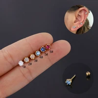 2 pcs stainless steel piercing labret studs earrings color zircon lip nail ear bone nail earrings cuffs body jewelry wholesale