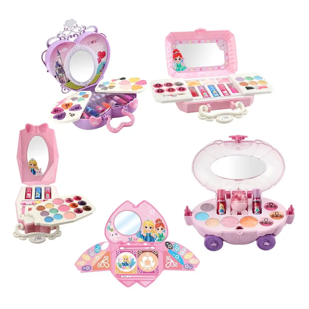 

1pc Girls Makeup Kit Play Toy Makeup Palette Lip Glosses Nail Polish Puff