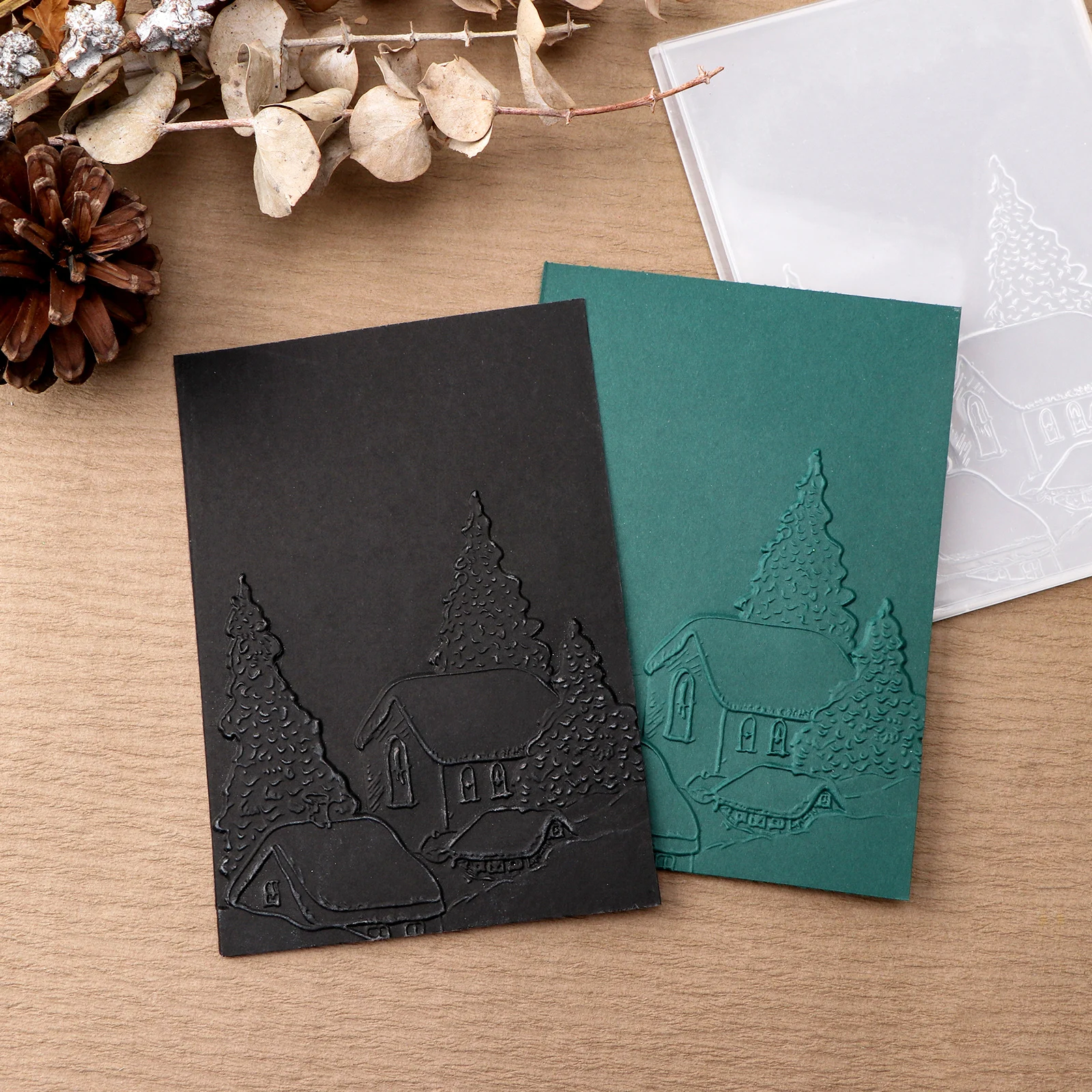 Папка для 3D-тиснения Рождественская елка Hillside House и подходящие штампы добавления