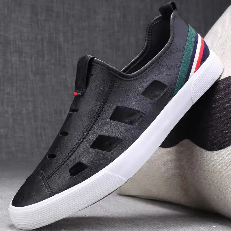 

New Men's Fashion Trend Casual Sneakers Summer Breathable Hollow Flat Shoes Lace Holes Men's Casual Shoes
