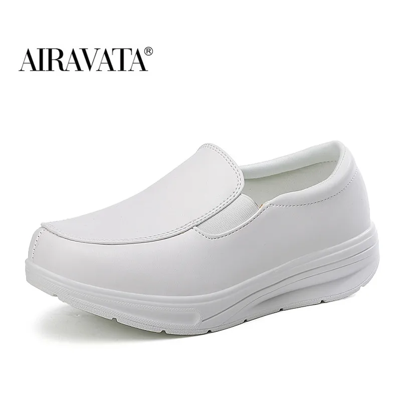 White Nurse Shoes for Women PU Waterproof Chunky Sneakers Walking Shoes Comfortable Black Platform Casual Footwear