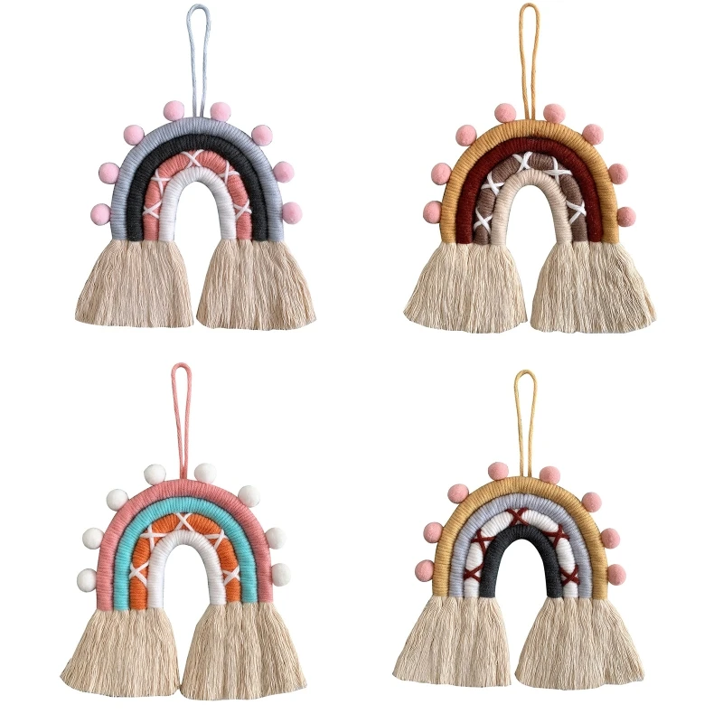 

Nordic Hand-woven Macrame Rainbow Tapestry Wall Hanging Pendant Kids Room Nursery Color Decoration Home Ornament