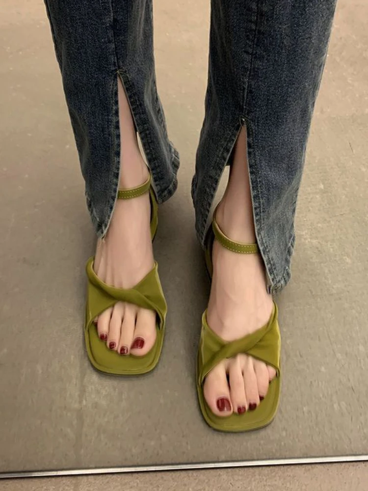 

Pure Colour Vintage Elegant Sandals Women Shallow Designer Sweet Buckle Shoes Ladies Open Toe Casual Fashion Shoes 2023 Summer