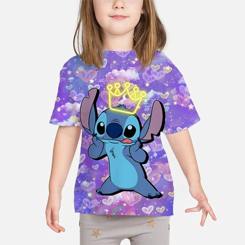 

Cute Disney stitch Tshirts Children Summer T Shirts funny Cartoon 3D T-Shrits Boys Girls Tee Shirts Harajuku Print Tees Tops