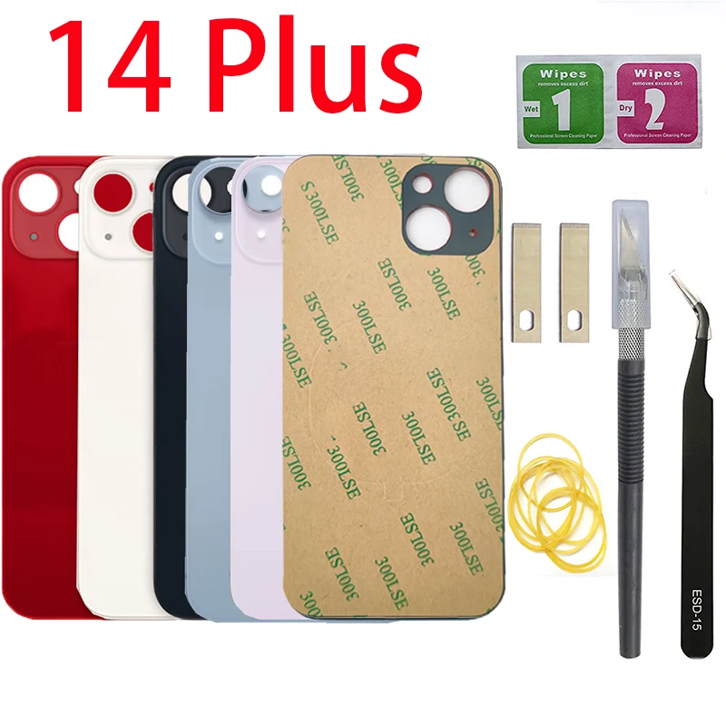 

OEM Big camera hole Back Panel Glass Cover Replacement kits Rear Housing Window Repair Parts With Tape For iPhone 14+ 14 Plus