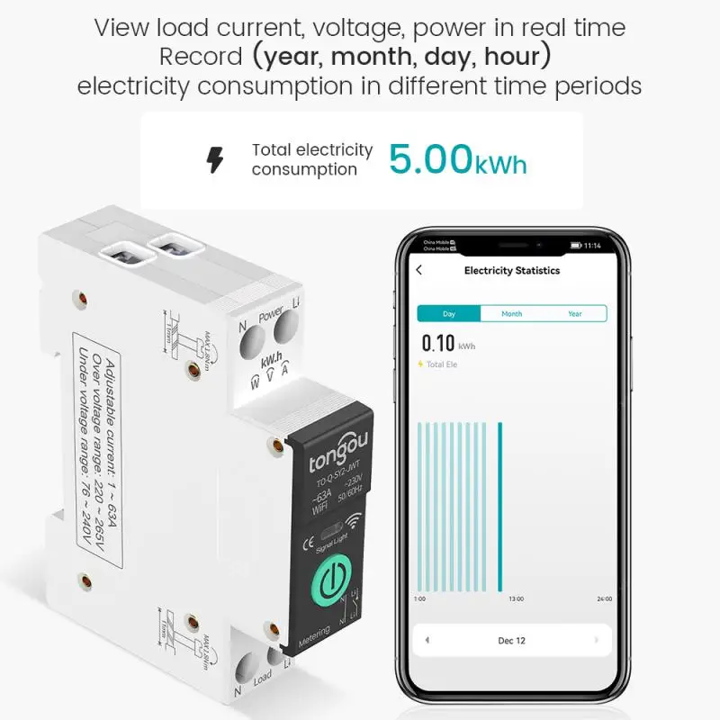 

Ac90-280v Tuya Breaker Timing Work With Amazon Alexa Google Assistant Wi-fi 2.4ghz Remote Control Switch Metering Switch