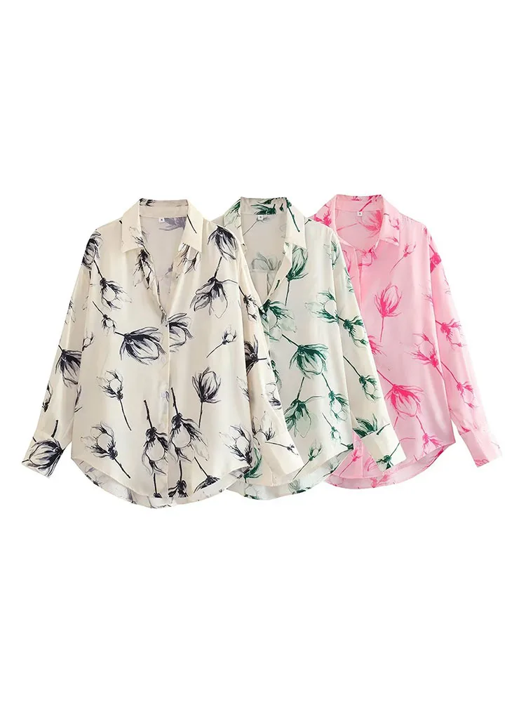

Блузка Женская Асимметричная с цветочным принтом, модная Свободная Повседневная рубашка с длинным рукавом, на пуговицах, в винтажном стиле, шикарный топ