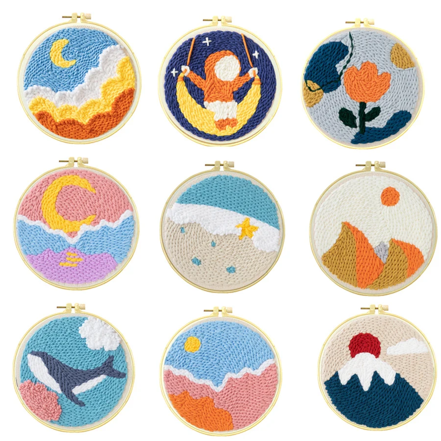 

Colorful Moon Handmade Poke Embroidery Punch Kit Wool Yarn Needle Punch Kit For Women Beginner DIY Kids Children Gift Wholesales