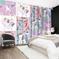 the new cartoon unicorn pink window curtain suit baby girl bedroom high quality shading perforated home polyester textiles decor