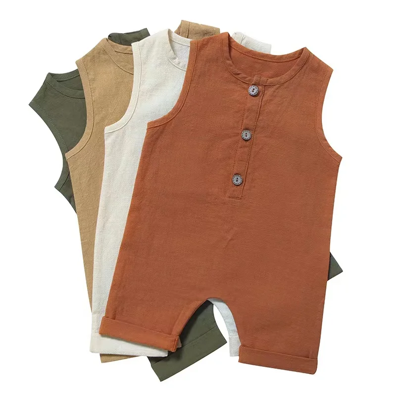 

Summer Newborn Infant Baby Boys Girls Linen Muslin Rompers Jumpsuits Playsuits 1 piece Cotton Sleeveless Toddler Baby Clothing
