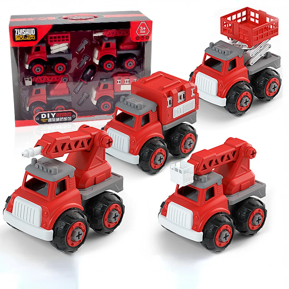 

Kids Construction Toys Fire Fighting Truck Models Inertia Pull Back Vehicle Screw Build Take Apart Game for Children Boys Gifts