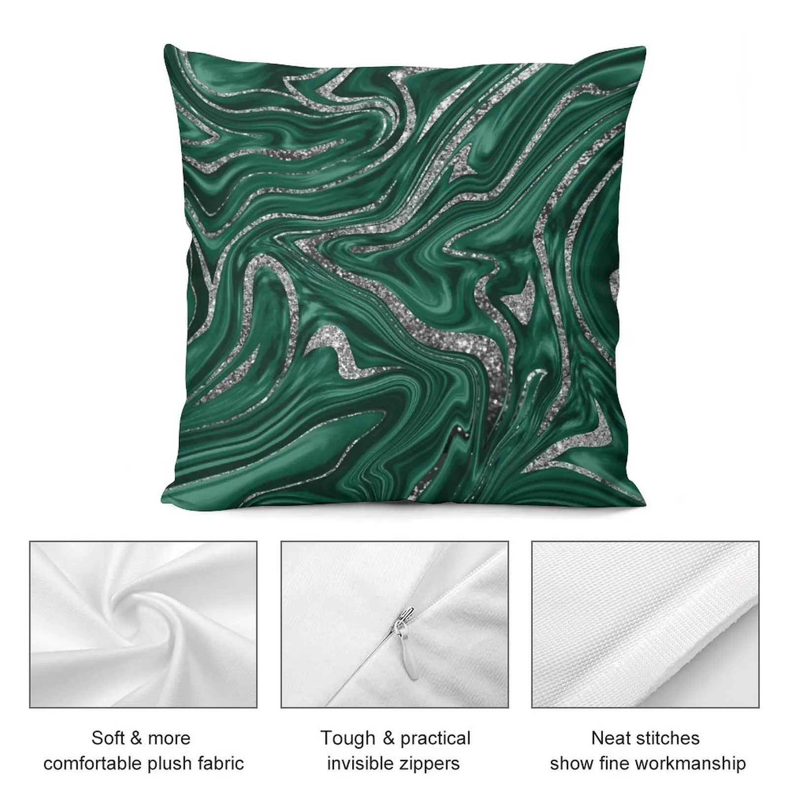 Изумрудно-зеленый черный серебристый блестящий мрамор #1 (искусственный блеск) #