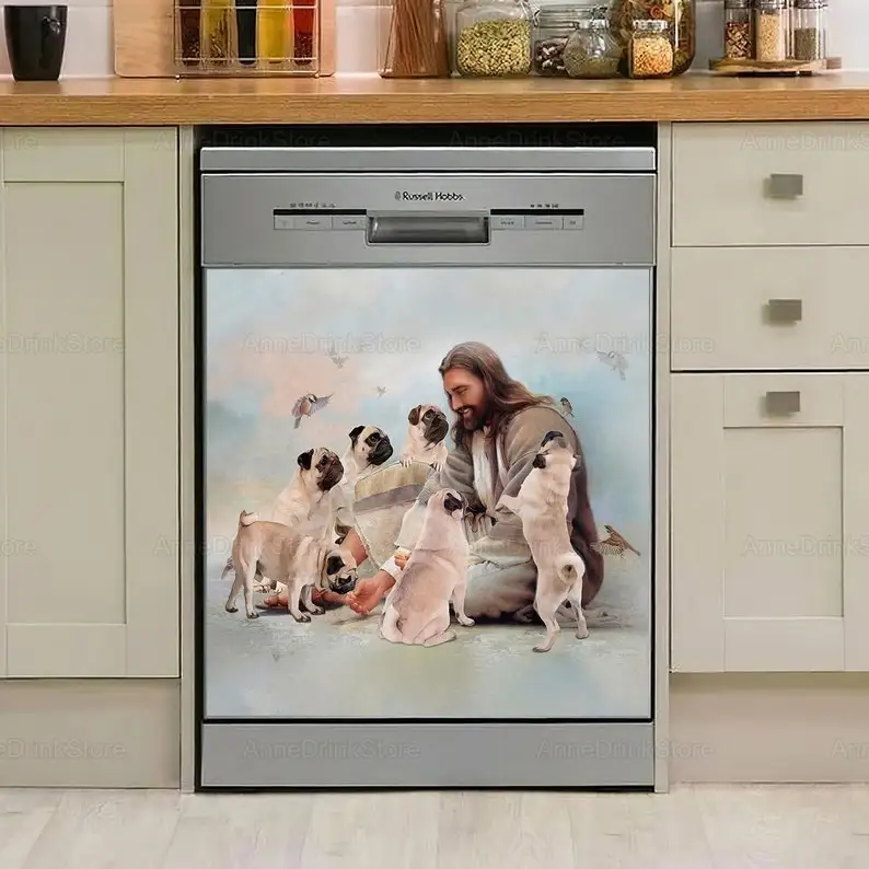 

Jesus And Pug Decor Kitchen Dishwasher Cover, Pug Decor, Pug Lover Gifts, Jesus Dishwasher, Gift For Mom, Gift For Her PHT172201