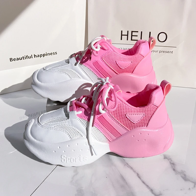 

Lovely Pink Chunky Sneakers Women 2022 Thick Sole Girls Sport Shoes Flats Platform Fashion Casual Dad Shoes Female Footwear