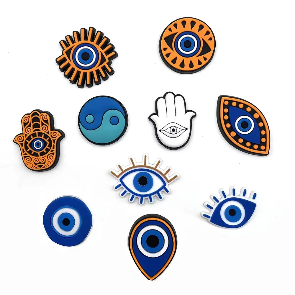 Cool  jibz 1pcs cartoon evil eye Shoe Charms DIY TShoe Aceessories Fit croc Sandals Decorate buckle Unisex kids Gifts