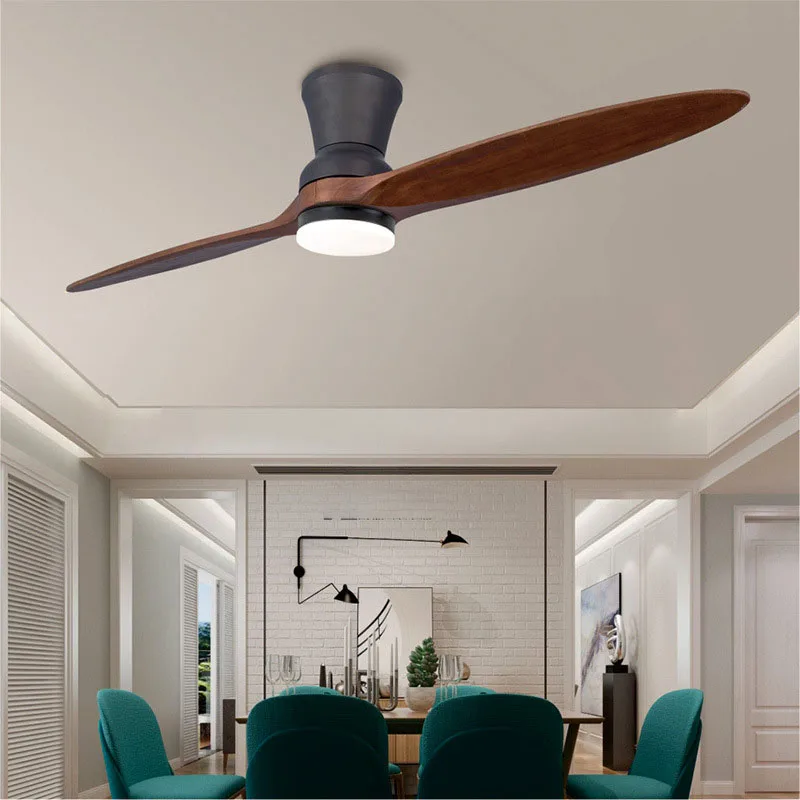 White Black 2 Soid Wooden Blade Office Room Modern Ceiling Fan 60 Inch with Light Remote Control DC Motor Free Shipping