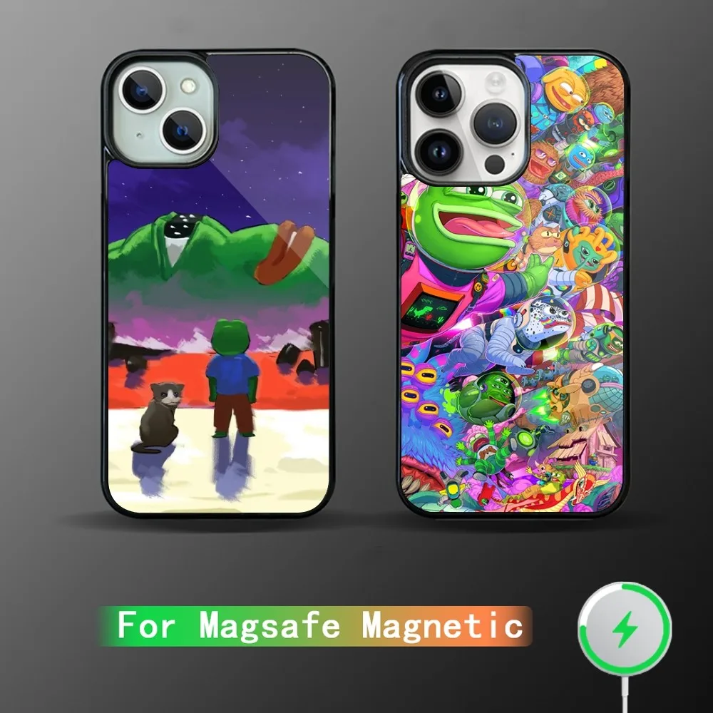 P-Pepe Забавный чехол для телефона с лягушкой iPhone 15 14 13 12 11 Plus Pro Max Magsafe Магнитная