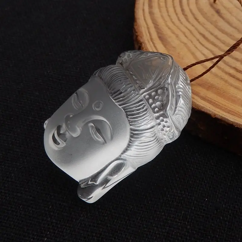 Customized Jewelry Natural Stone White Quartz Carved Buddha Head Pendant Bead 37x26x14mm 23g Fashion Necklace Accessories