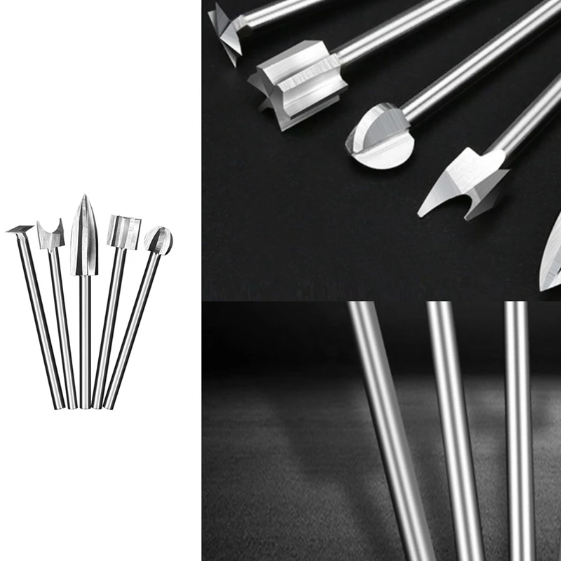 

5PCS Wood Engraving Drill Bit Set,Milling Cutters Steel Sharp Edges Woodworking Drilling Tools Wood Carving Knives
