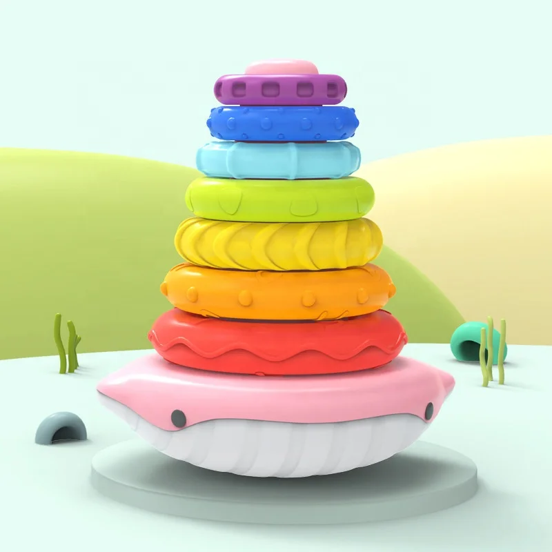 

Small whale stacking toy Montessori children's colorful stacking tower game with rattle