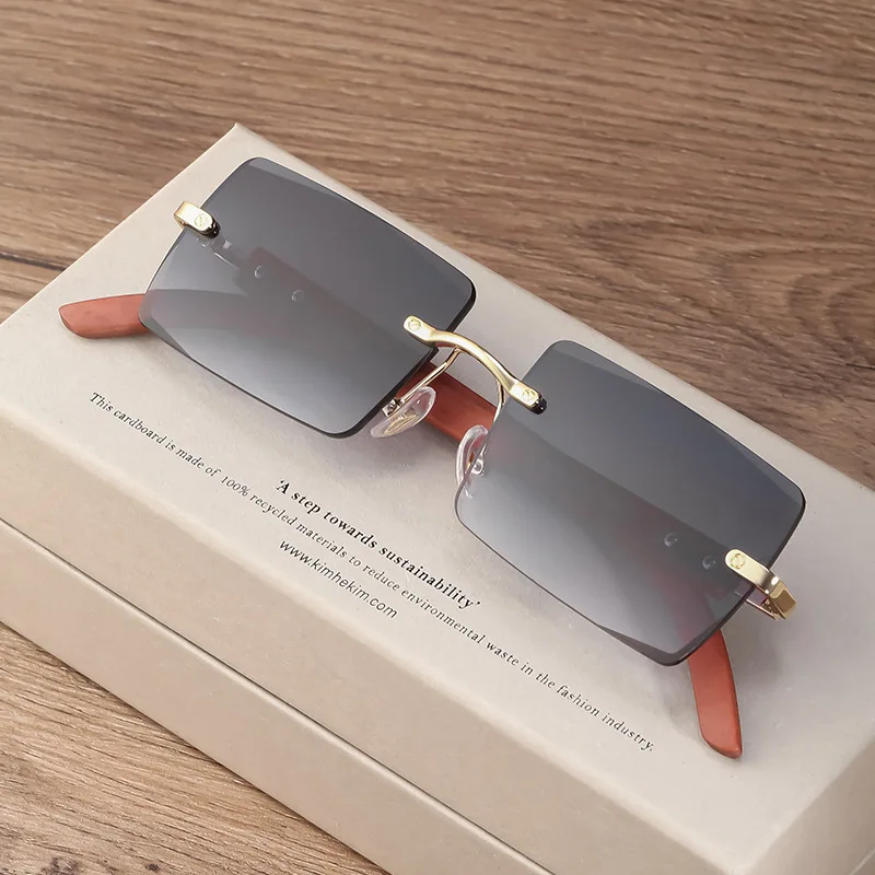 

Antique Wood Sunglasses Men's Rimless Sunglasses Men's Trendy Square Glasses Sunglasses
