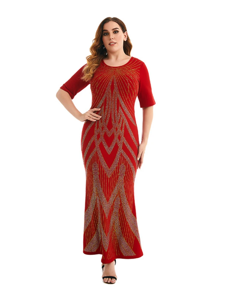 

Women's figure drill round neck long fishtail dress womens plus size summer dresses evening dresses