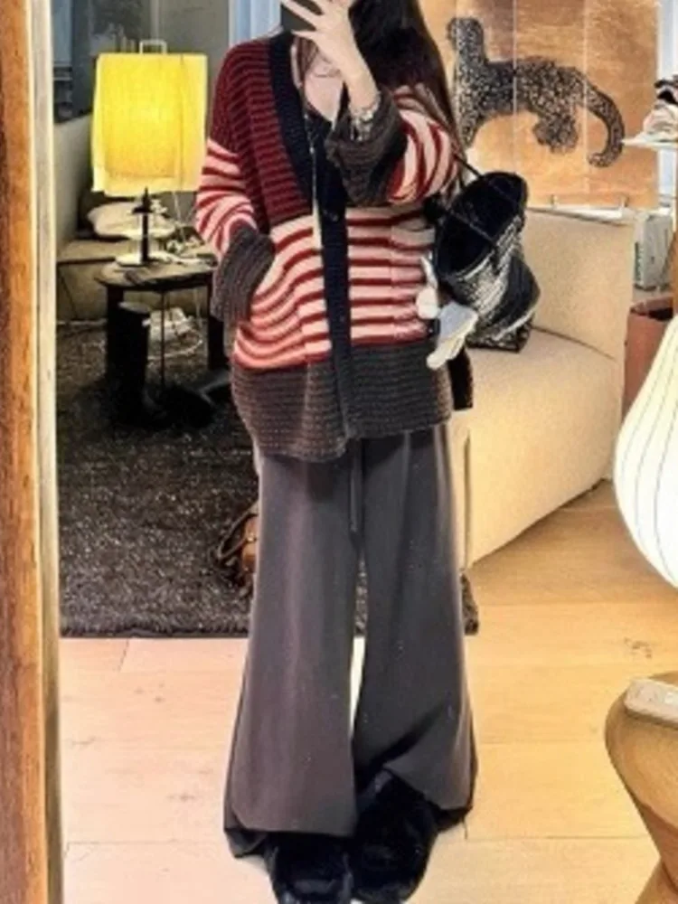 UCXQ Ancora красный повседневный трикотаж темпераментный винтажный полосатый