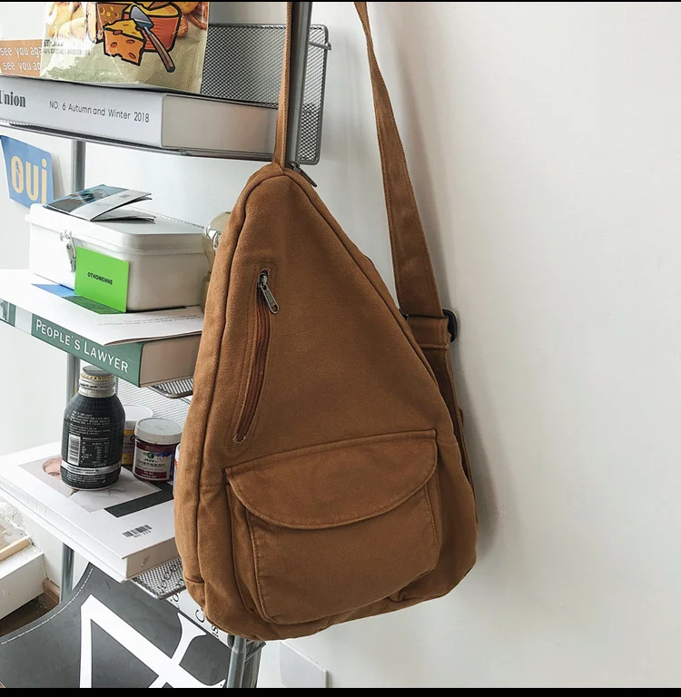 

Japanese Harajuku canvas cross body bag Women's chest One shoulder ins Simple men's Hong Kong style waist