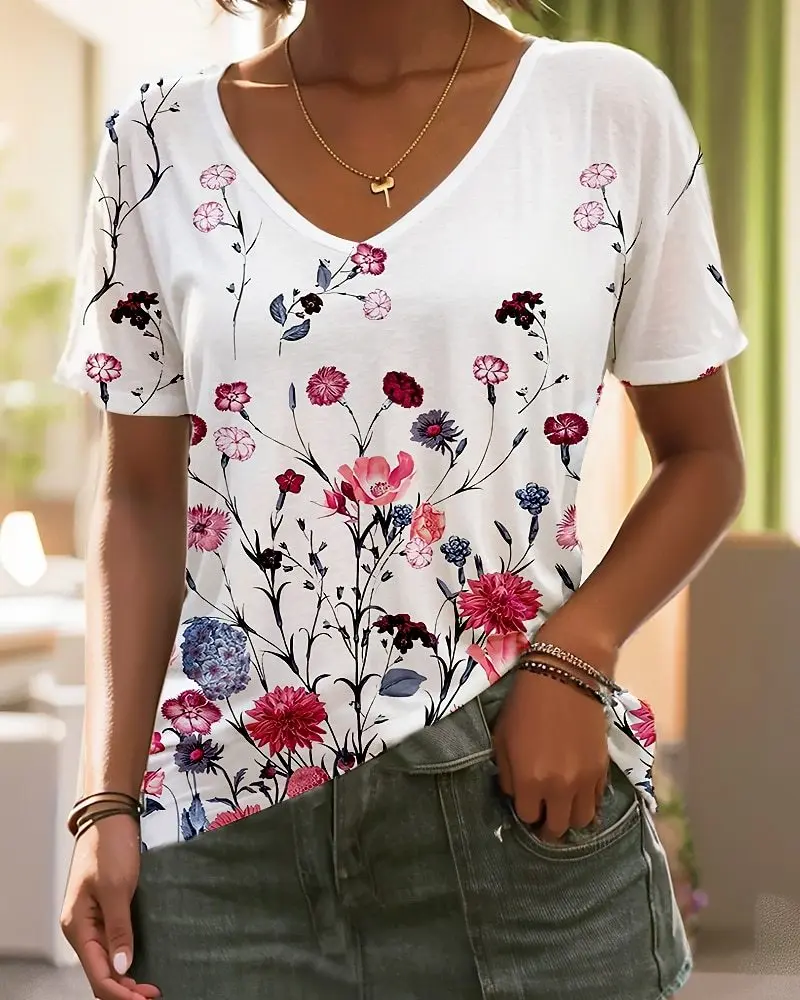 

Женские футболки с цветочным принтом, модная одежда, мультяшная одежда, акварель 90-х, женская футболка с коротким рукавом и графическим принтом, весна-лето
