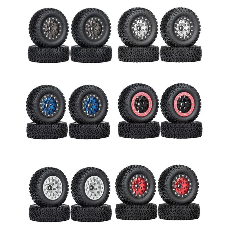 

4PCS 76Mm 1.55 Metal Beadlock Wheel Rims Tires Set For 1/10 RC Crawler Car Axial Yeti Jr RC4WD D90