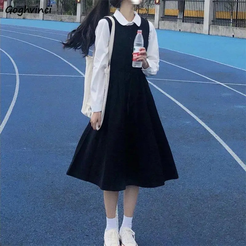 

Dress Sets Women Sweet Solid Student Peter Pan Collar Ins Popular Lovely Casual Trendy Fashion All-match Elegant Button Spring