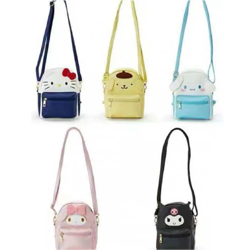 

Kawaii Sanrios Hellokittys Pompom Purins My Melody Cinnamoroll New PU Cartoon Diagonal package multifunctional Backpack