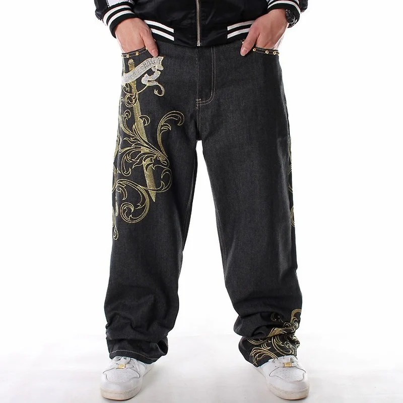 HIP HOP Jeans Men Trend Embroidery Casual Loose Skateboard Pants Wide Leg Jeans Streetwear Men Denim Baggy Jeans