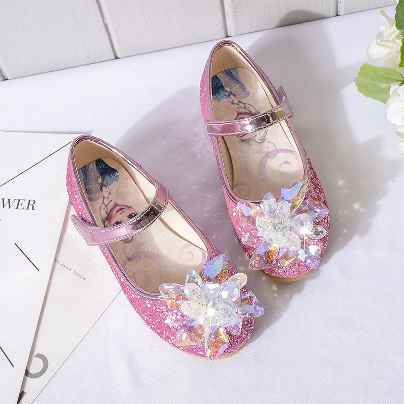 

Новинка от Disney, детские туфли «Холодное сердце», обувь принцессы для девочек, туфли стразы на плоской подошве, Нескользящие