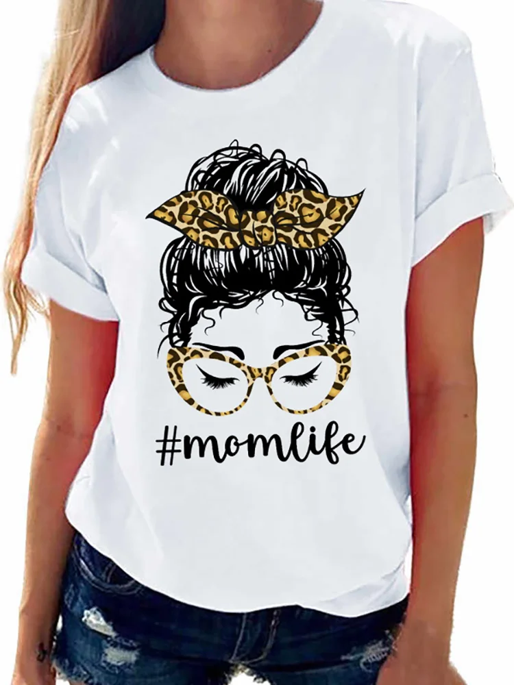 

T-shirts Women Cartoon Leopard turban Trend Mama MOM Life Fashion Clothes Stylish Tshirt Tops Lady Print Girl Tee T-Shirts