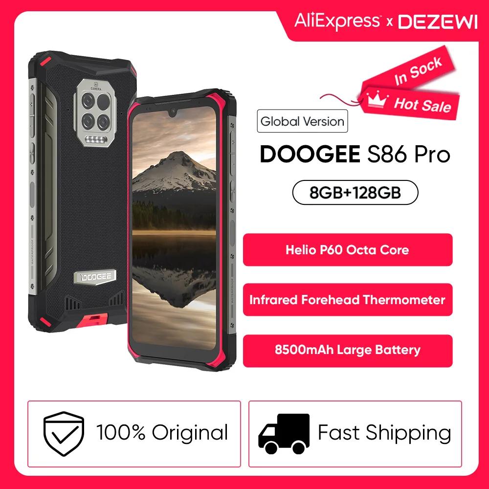 DOOGEE-teléfono inteligente S86 Pro versión Global, Smartphone con súper batería de 8500mAh, 8GB, 128GB de ROM, termómetro infrarrojo para la frente, Helio P60, Octa Core
