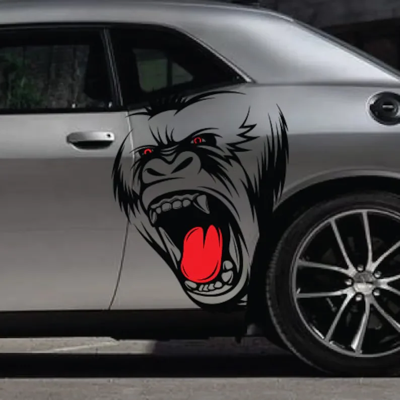 

INCLUDES Both Sides - Angry King Kong Gorilla Large Grunge Vinyl Decal Hood Car Door Side Bed Pickup Vehicle Truck Graphic Tailg