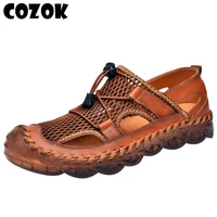 2022 new men sandals summer genuine leather slippers men outdoor beach casual shoes cheap male sandals water shoes plus size 46