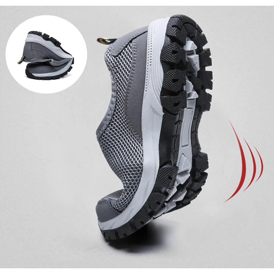 Loekeah Breathable Male Trekking Shoes Plus Size Hiking Shoes Anti Slip Outdoor Slip On Climbing Jogging Walking Sneakers