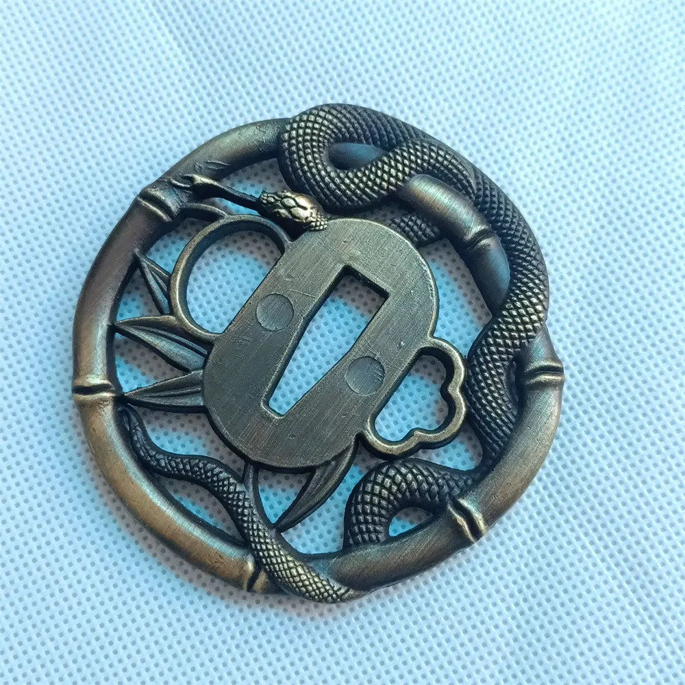 Зеленая ручка 26 см сплав защита для рук змея Tsuba Menuki Fuchi Kashira японского самурая