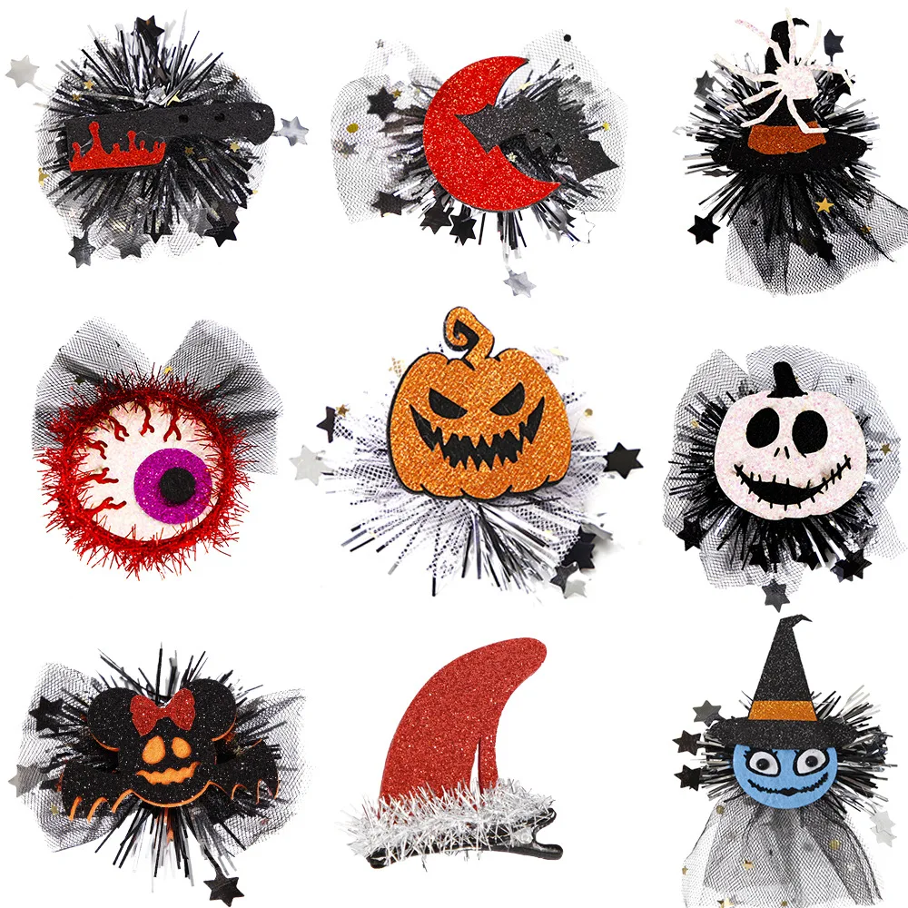 

Halloween Hairpin Children's Headdress Halloween Party Decoration Spider Pumpkin Mesh Side Hair Clip Women Hair Accessories