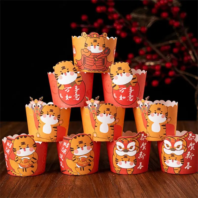 

50pcs Tiger New Year Cake Cup Cake Mold Muffin Cupcake Baking Moulds Heat Resistant Reusable Kitchen Bakeware Maker DIY Baking