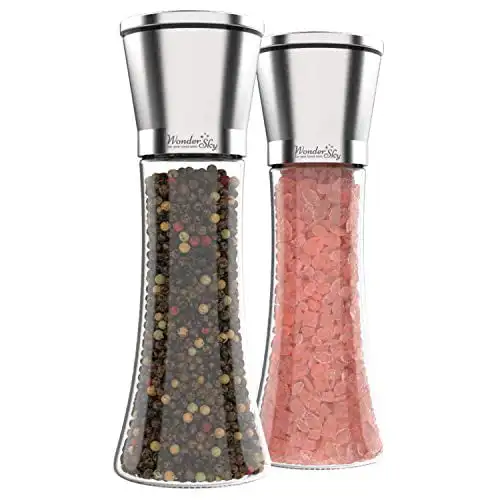 

Salt and Pepper Grinder Set of 2 - Tall Salt and Pepper Shakers with Adjustable