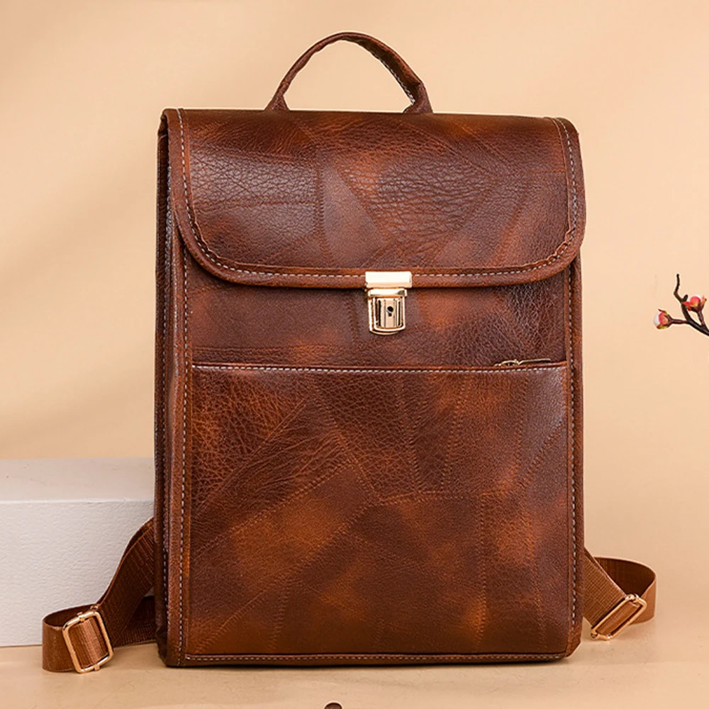 Bags Vintage Splicing New Backpack Casual Bags Retro Flip-top 2023 Leather Handbags High Women Leather Shoulder Quality Large Pu
