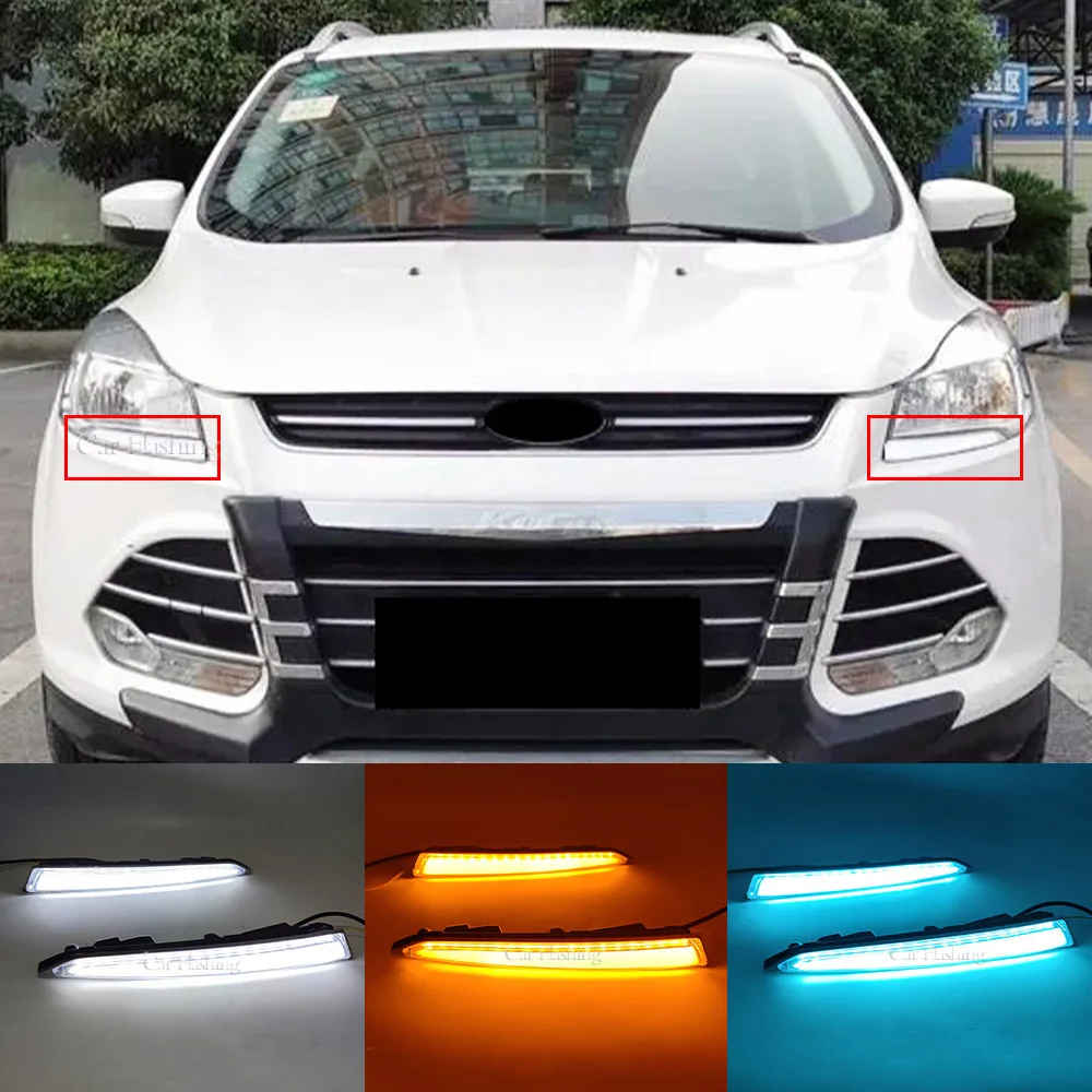 

Дневные Ходовые Огни (ДХО) LED Для Ford Kuga Escape 2013-2017 С Динамическим Желтым Сигналом Поворота, Противотуманные Фары