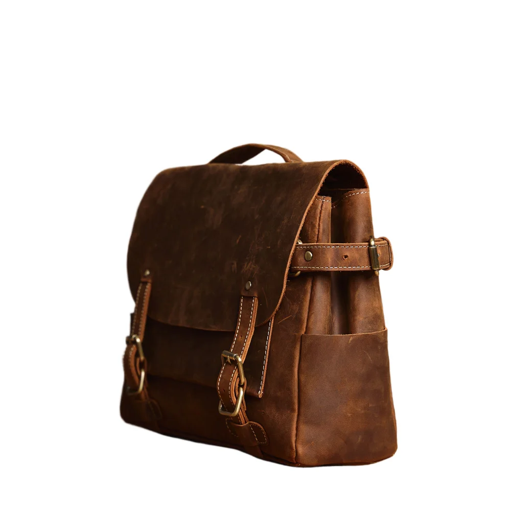 Кожаный мужской портфель Phili Bull Повседневная модная сумка из кожи Crazy Horse