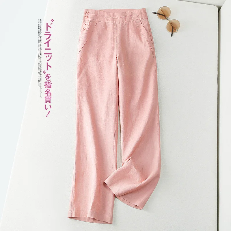 

2023 summer women's fashion casual pure linen pants trousers