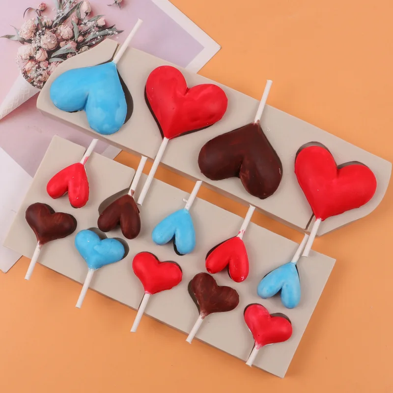

Love Chocolate Silicone Mold Diy Handmade Lollipop Mold Heart-shaped Fondant Mold Cake Decoration Accessories Valentine's Day